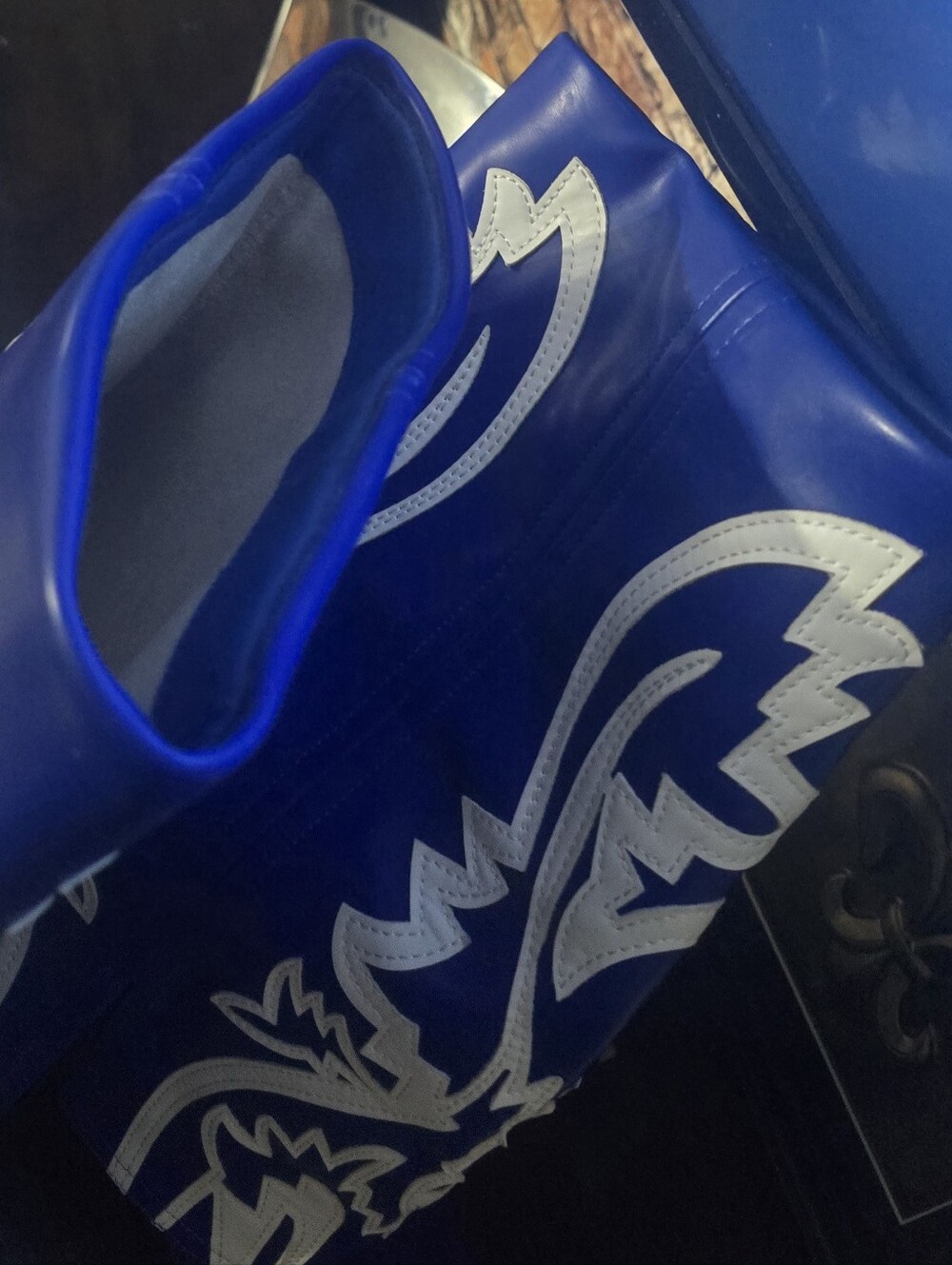 Women’s Royal Blue and White Heeled Western Boots - Picture 4 of 7